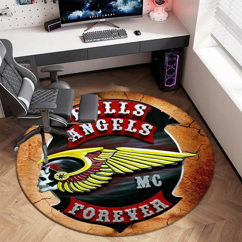 Gang violence Motorcycle enthusiasts Hells Angels Motorcycle Club circular carpet is soft, home, bedroom, door mat decoration, and non slip carpet E5