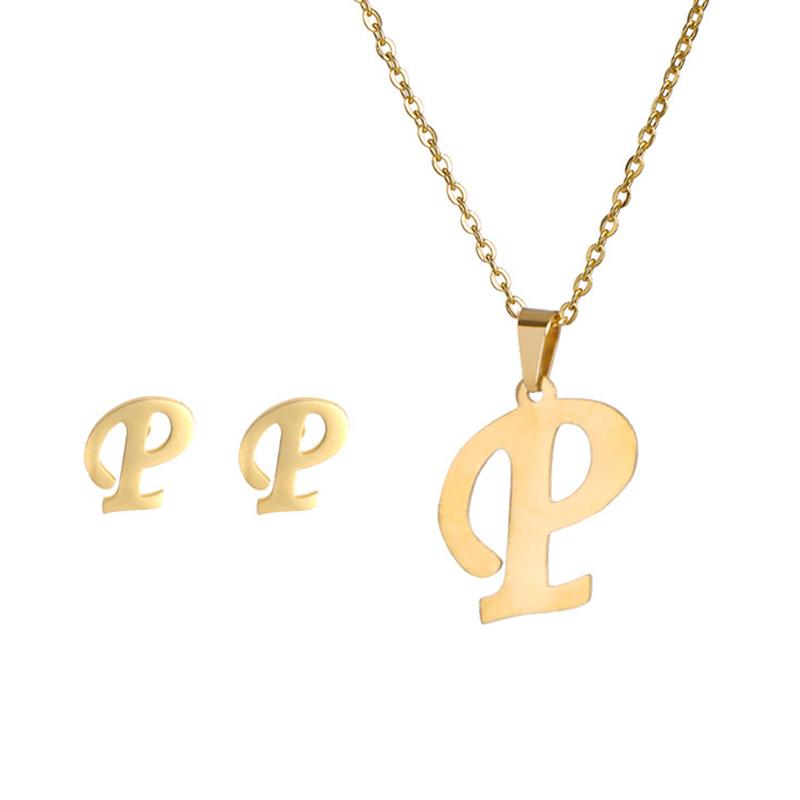 Fashion Stainless Steel A-Z Alphabet Initial Necklace 26 English Letter Earrings Necklace For Women Set Personalize Jewelry Gift CLE