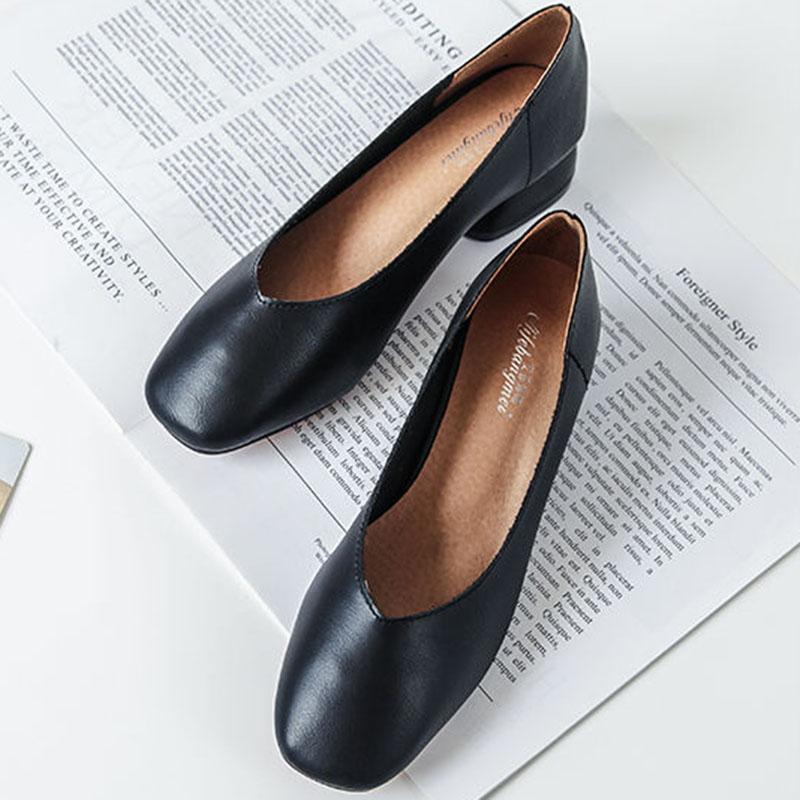 Měkká kůže Jednoduché boty Dámské Silné podpatky Jaro a Podzim Čtvercová špička Nízké podpatky Jednobarevné Měkké podrážky Nazouvací Vysoké podpatky Neunavují nohy