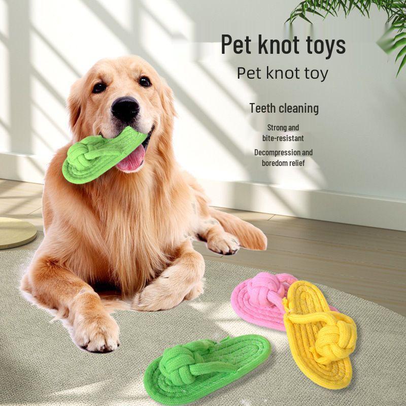 Hand-Woven Cotton Rope Puppy Teething Slippers - Durable, Teeth Cleaning Knot Toys