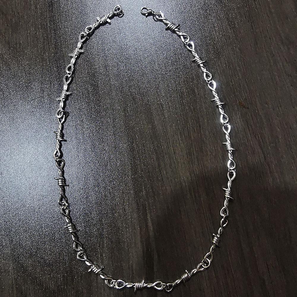Punk Statement Necklace - Funky Twisted Spiked Thorns & Barbed Wire Chain Men's Woman