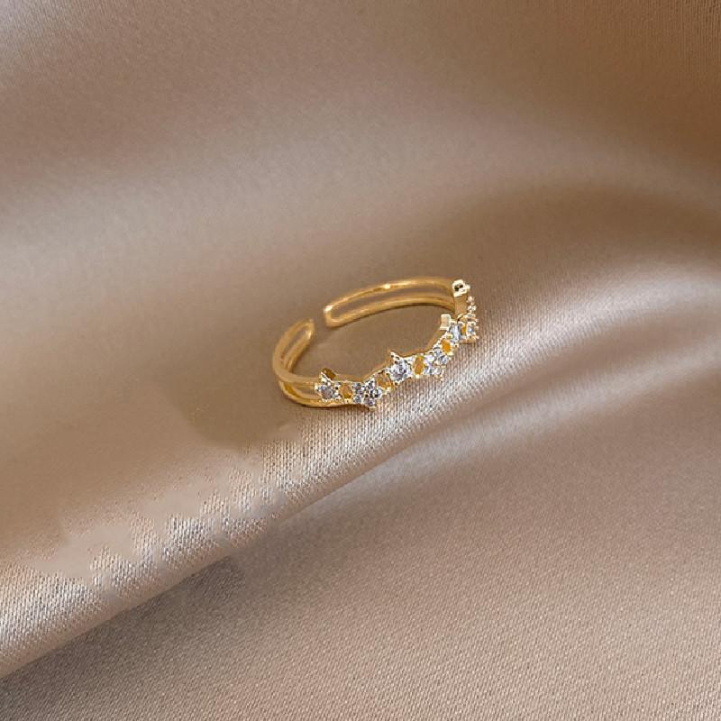 Adjustable Copper Zircon Star Ring for Women - Trendy Temperament Index Finger Jewelry