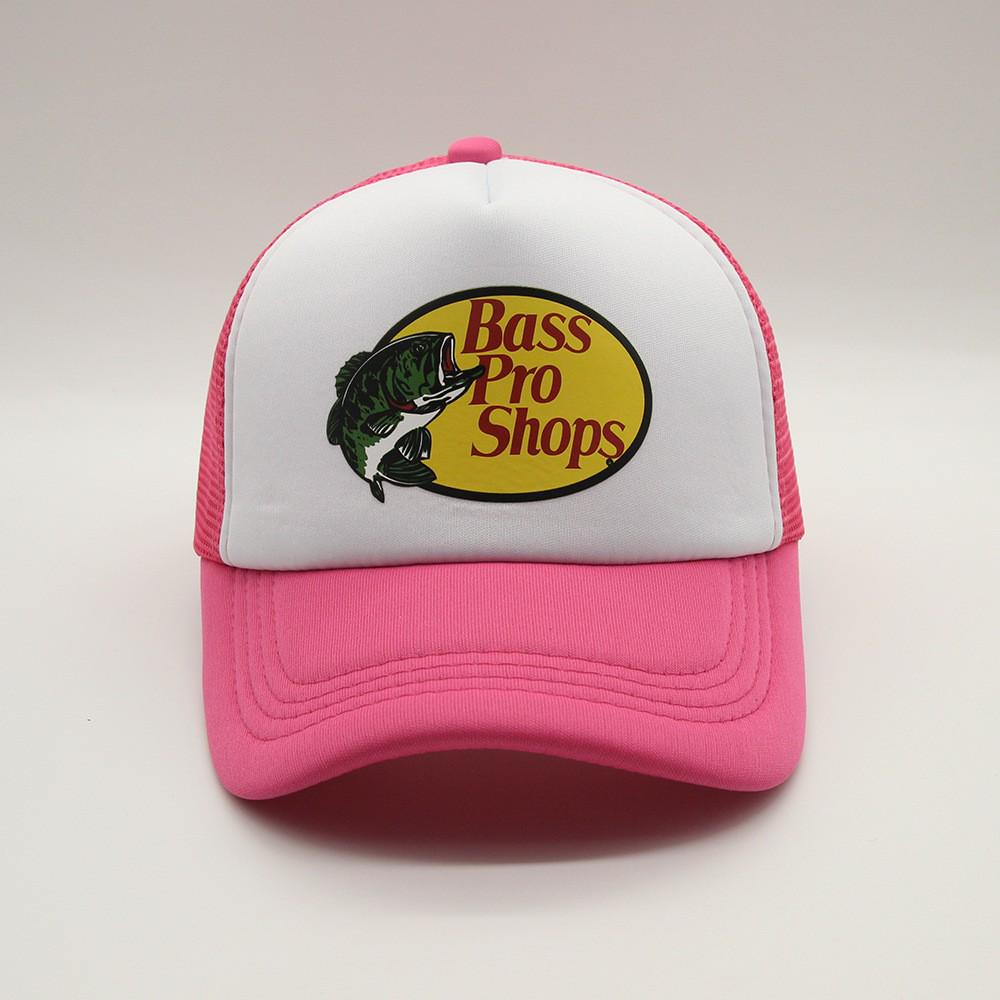 Global Finds Europese-Amerikaanse Bass Pro Shops Bedrukte Baseballpet voor Buitensporten & Vissen Adjustable wit/rozerode kleur