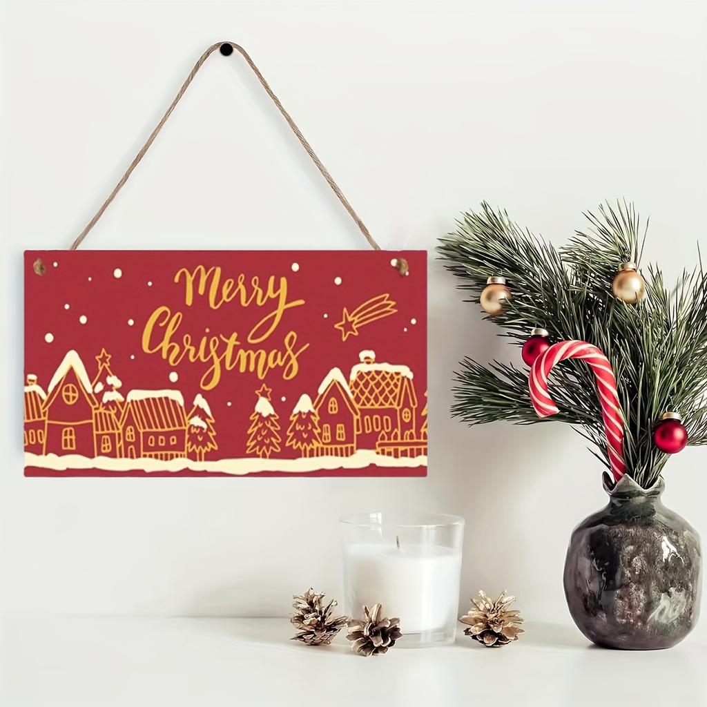 Christmas Wooden Wall Decor Sign 7.9x3.9 Inches Front Door Hanging Sign Holiday Home Decoration Supplies