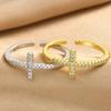 Cross Ring for Women 14k Gold Plated Sideway Cross Adjustable Open Ring Cubic Zirconia Jewelry