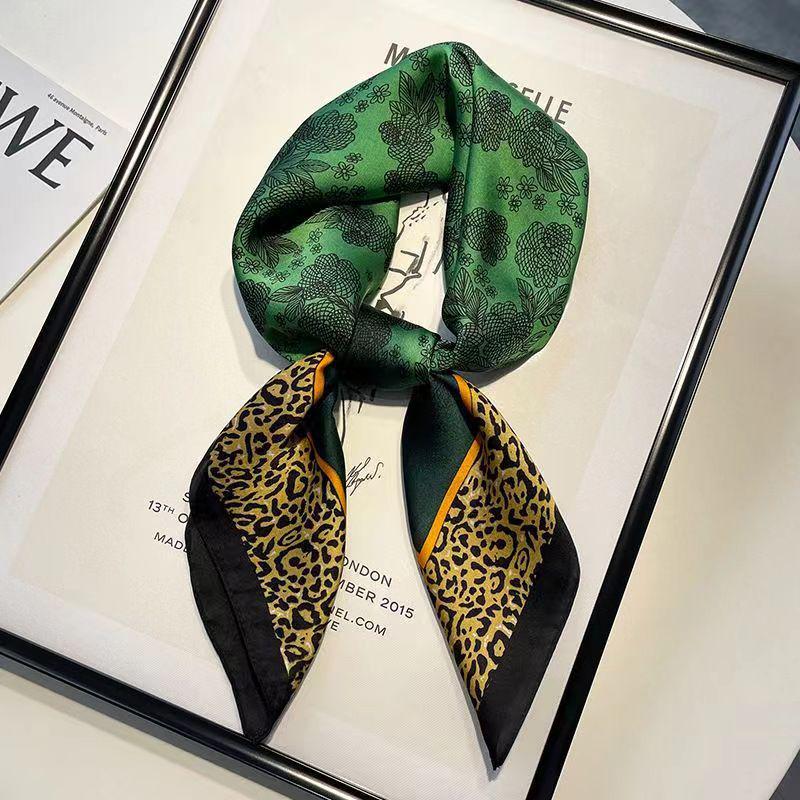 High-End Women's Lightweight Silk Square Scarf - Temperament Print Neckerchief for Neck Protection and Decoration.