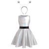 Girls Space Alien Dress Set Round Neck Sleeveless Contrast Waist Invisible Zipper Metallic Dress Hair Hoop