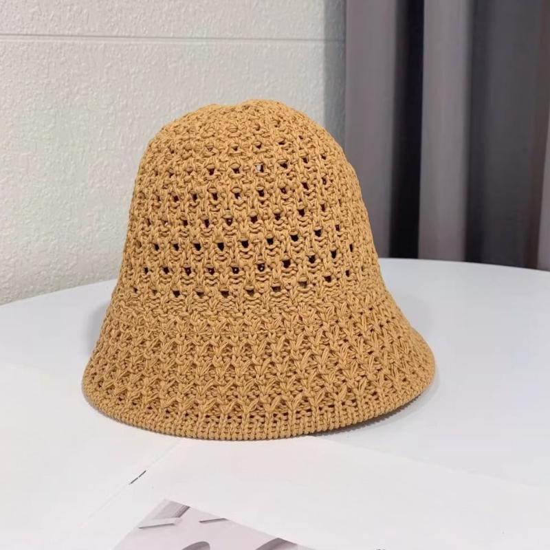2026 New Thin Knitted Hollow Bucket Hat Female Casual Breathable Summer Sun Protection Fisherman Cap Spring Sunshade Buckets