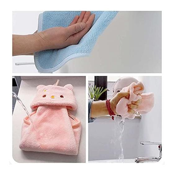 Dekori Hand Towels with Loop, Cute Animal Character Design, Coral Fleece, Absorbent & Quick-Drying, for Kids (Boys & Girls), Soft & Fluffy, Set of 5