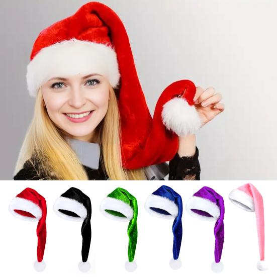 Santa Hat for Adult Unisex Velvet Plush Christmas Hat with Fluffy White Faux Fur Trim for New Year Holiday Party