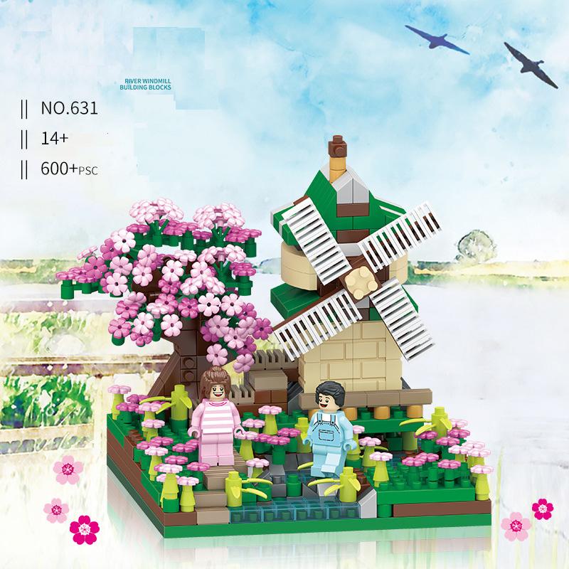 

Уличный вид на сад Тадж-Махал Ветряная мельница Рыбак Конструктор Игрушка для девочки Головоломка Windmill