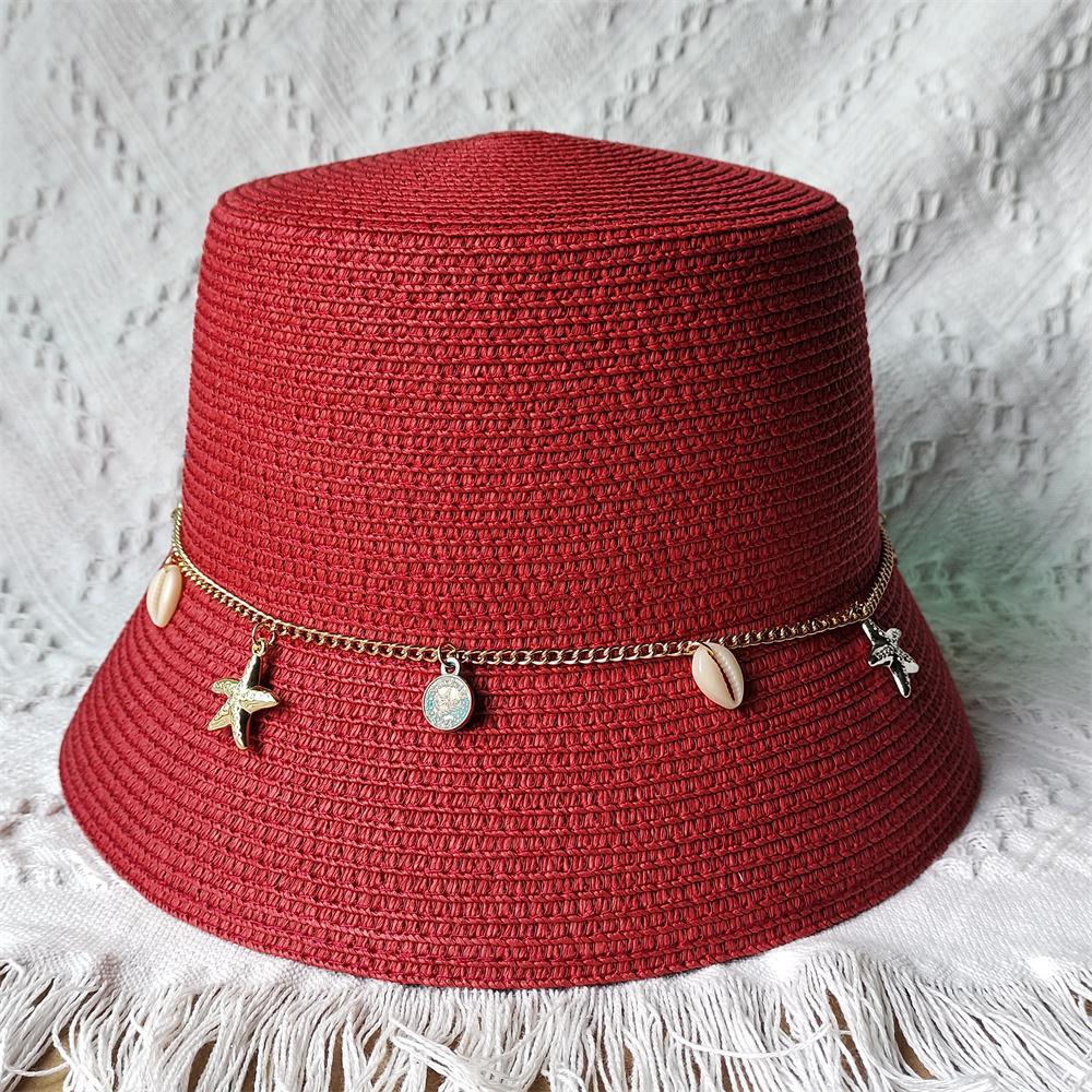 Summer Straw Hat For Women Men Fashion Chain Accessories Bucket Hat Beach Hat Uv Resistant Sunshade Hat