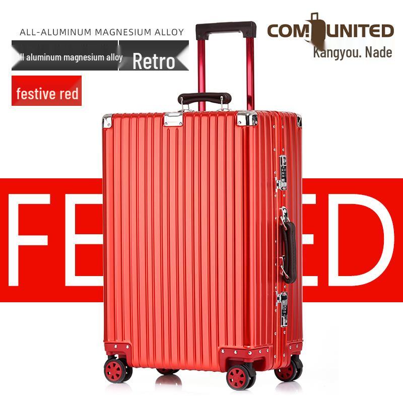 Aluminum-Magnesium Alloy Suitcase with Aluminum Frame, Universal Wheels, Combination Lock - 24" Carry-On for Students & Men's Business Travel.