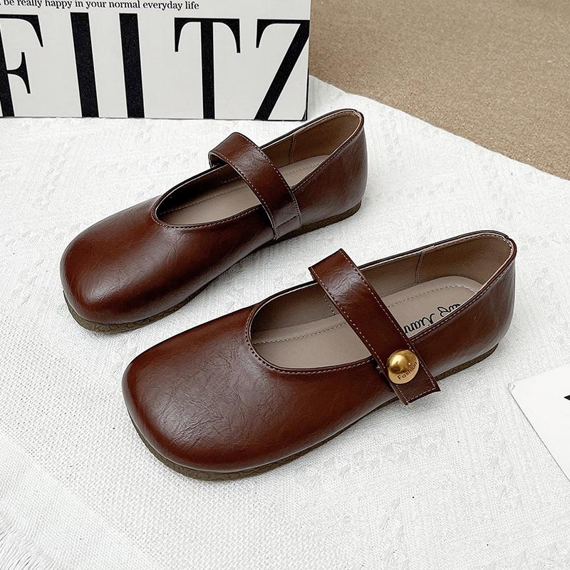 Fashion Mary Jane Shoes for Women Genuine Leather 2025 New Flat Ballet Shoes for Women Round Toe Shallow Mouth Cowhide Women's Shoes