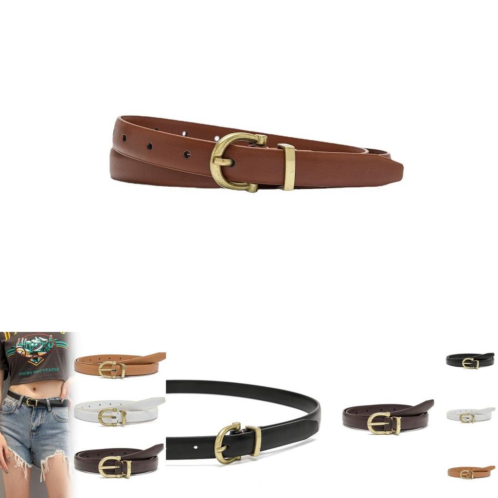 Trendy Women's Casual Pu Leather Belt With Vintage Gold Buckle For Everyday Wear