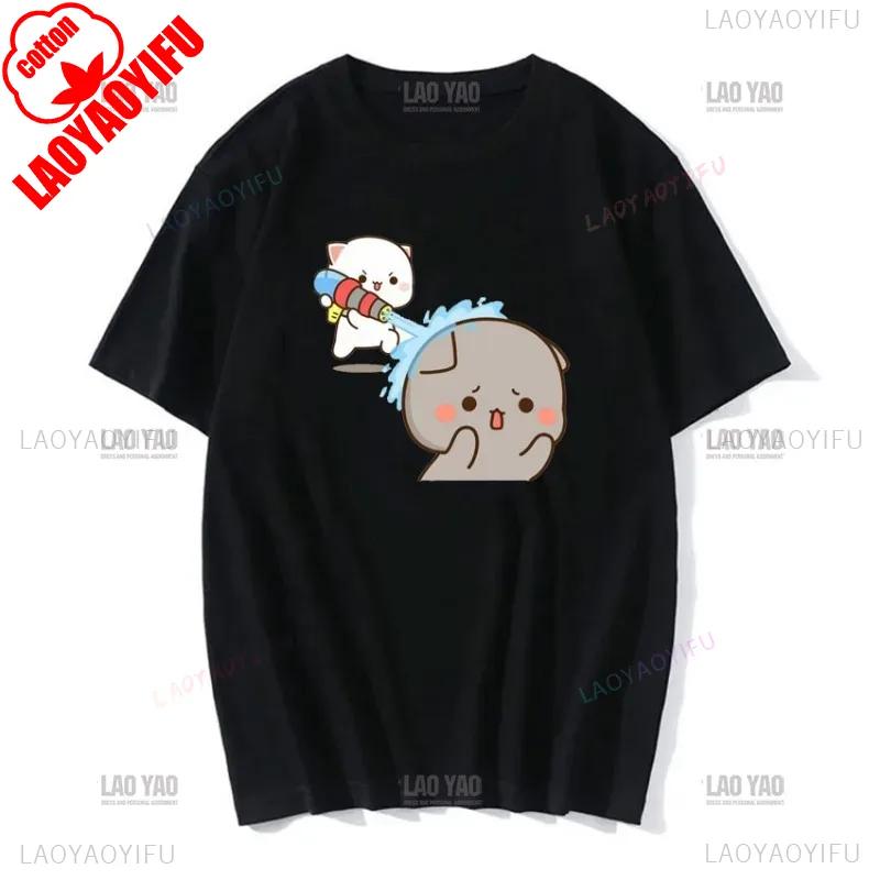 Lovely Peaches and Ash Ash T Shirt Gray Admit Mistake Tshirt Super Cute Peach Cat Cartoon Couple Print T-shirt Unisex Cotton Tee