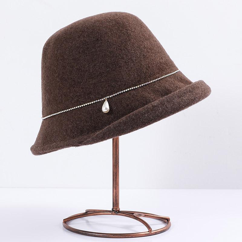High-end New Wool Hat Women's Autumn and Winter Fashion Curling Top Hat Temperament Celebrity Bucket Hat Elegant Basin Hat