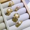10Pcs Lady freshwater pearl ring with zircon opening that can be adjusted. Retro pearl ring.