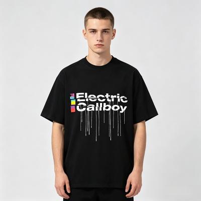 Electric Callboy Dripping Paint Graphic T Shirt Unisex Retro Distressed Band Tee Casual Black Short Sleeve Tops
