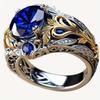 Fashionable Retro Inlaid Blue Zircon Ring for Men and Women, Luxurious Pointed Zircon Inlaid Personalized Jewelry Accessories