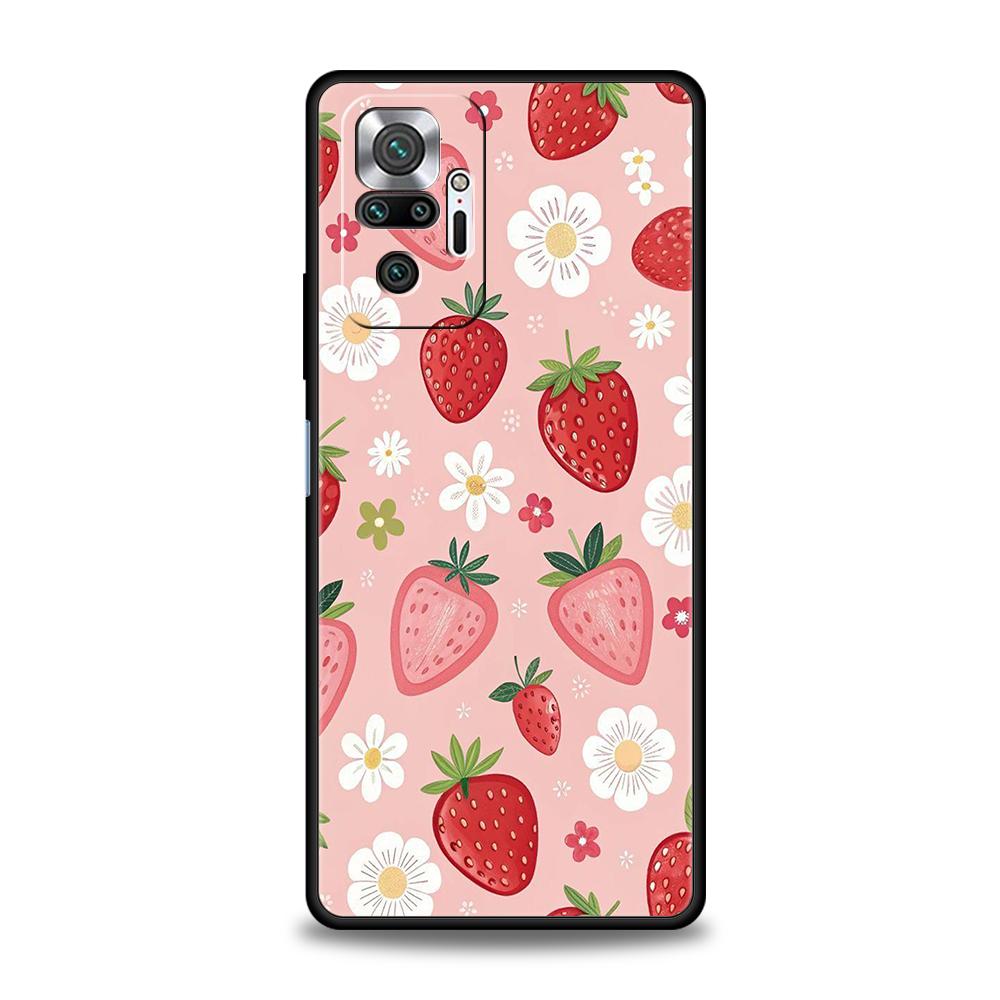 

Phone Case Cover for Redmi 14C 13C 10C Note 14 13 12 10 11 K40 K50 Gaming Pro Plus Soft TPU Shell Two White Strawberries Simple Redmi K50