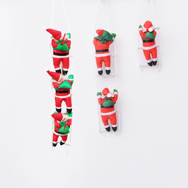 Climbing Santa Claus Christmas Decoration with Ladder and Rope for Window Display