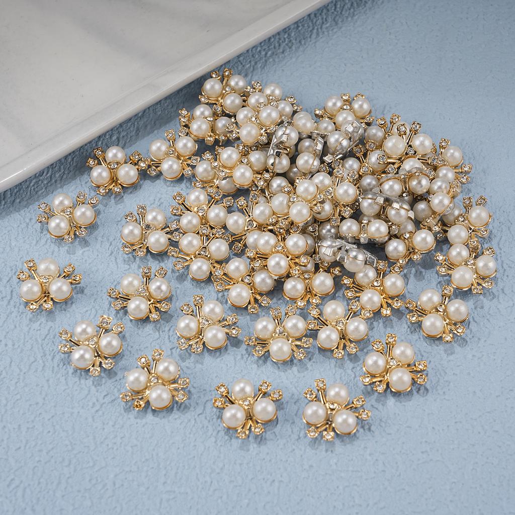 2026 New 2cm 50/57pcs with Diamond Pearl Flower, Imitation Diamond Button Hat Clothing Decoration Sewing Accessories, DIY Crafts