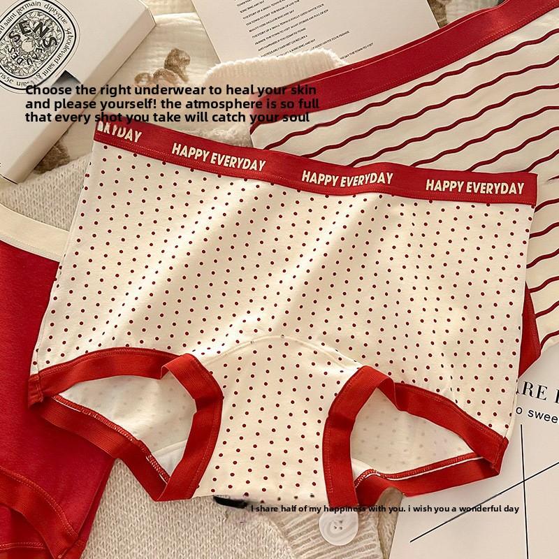 Lady Spring and Autumn Big Red Pure Cotton 10A Antibacterial Crotch Non Mark Waist Underwear