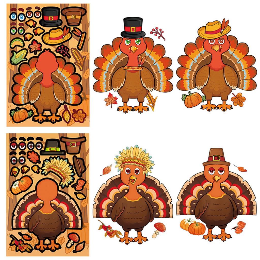 8 Thanksgiving Puzzle Face-changing Stickers, Cartoon Turkey And Squirrel Children's Cute Puzzle Diary DIY Stickers