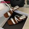 Fashion Strange Heels Women Pumps Slides Shoes Luxury Fashion Square Toe Ladies Heeled Shoes Female Slip On Footwear Sandals