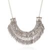 Plated Silver Retro Pendant Necklace With Carved Leaf Tassel Design Gifts For