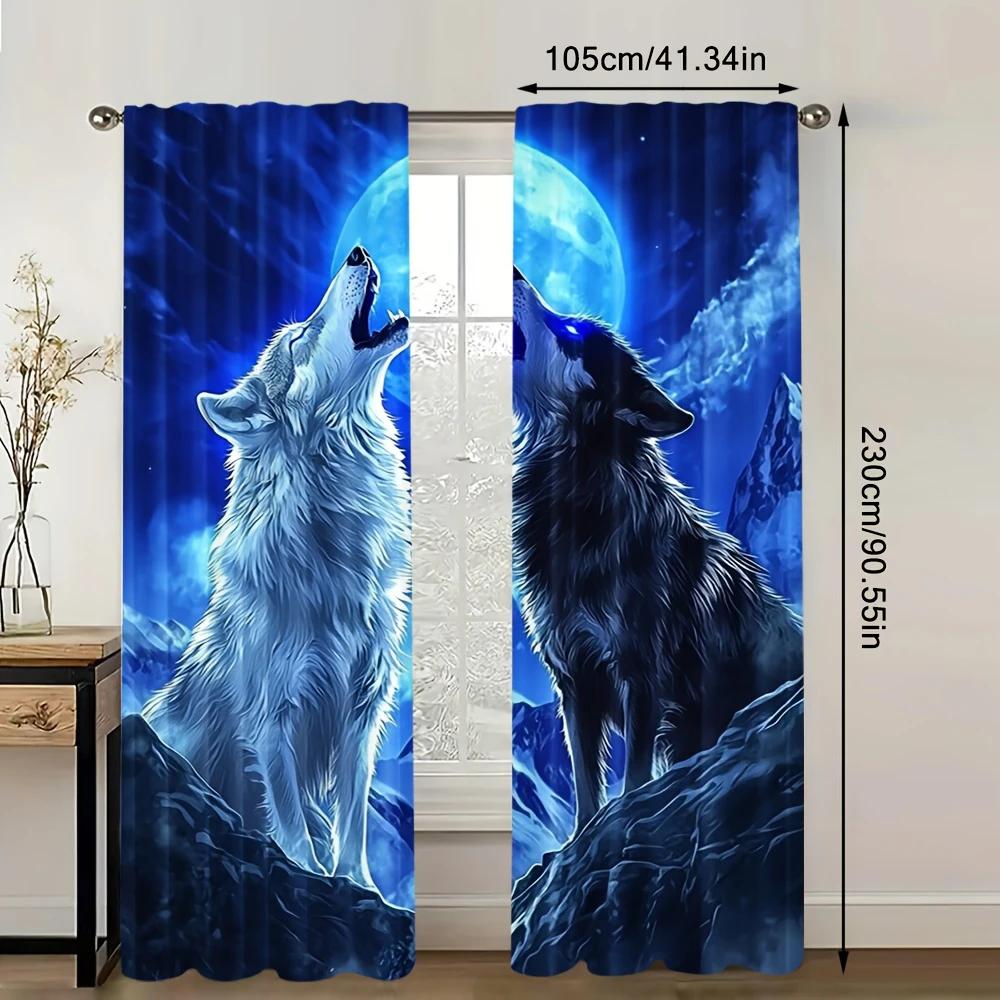 Low Growling Wolf Full Moon Scenery Printed Curtains Home Decoration Room Made Of Polyester