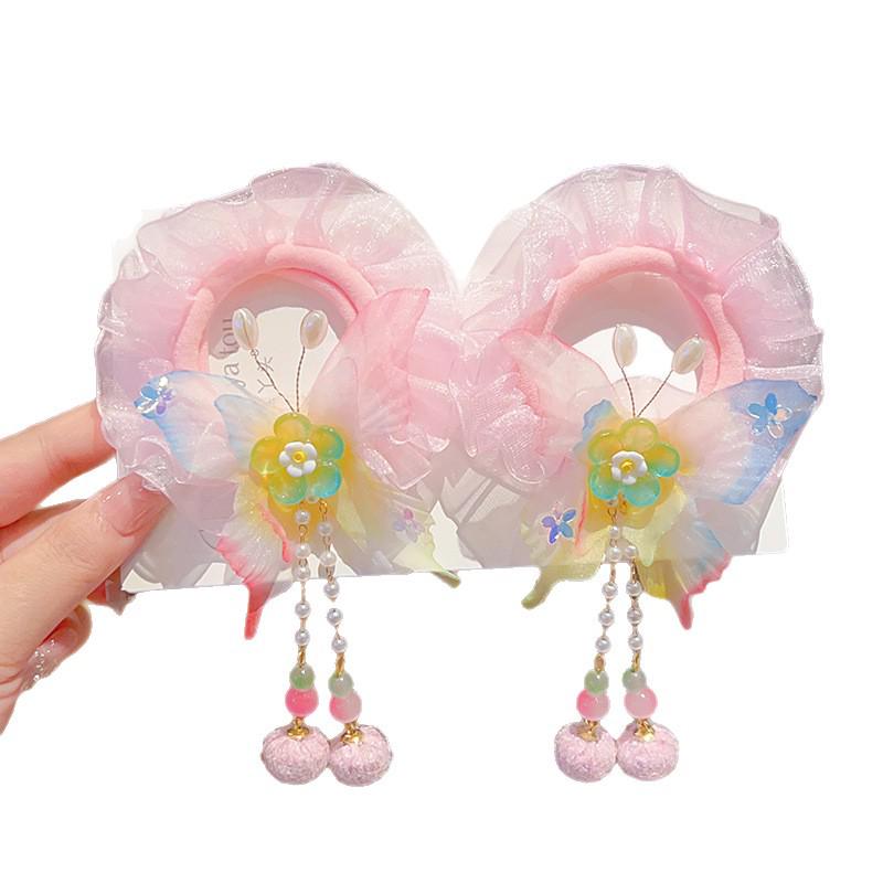 Children's Hanfu Tassel Hair Clip: Ancient Style Floral Bow Hair Tie for Girls