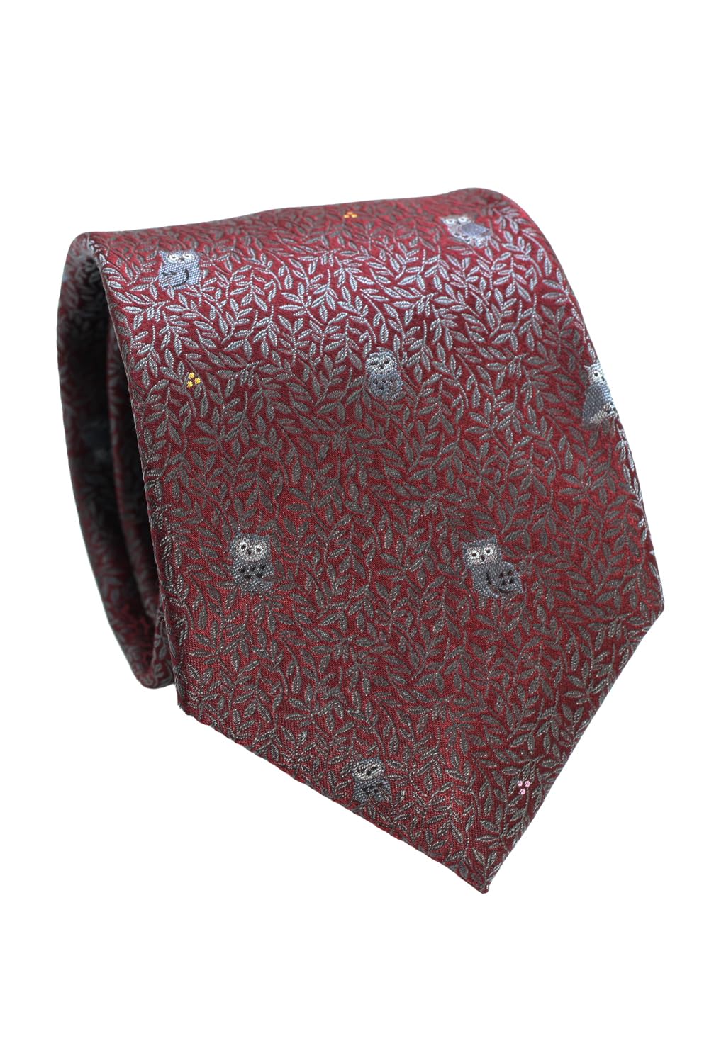 [SIMON CARTER] Simon Carter Owl & Leaf Silk Tie (Wine Red)