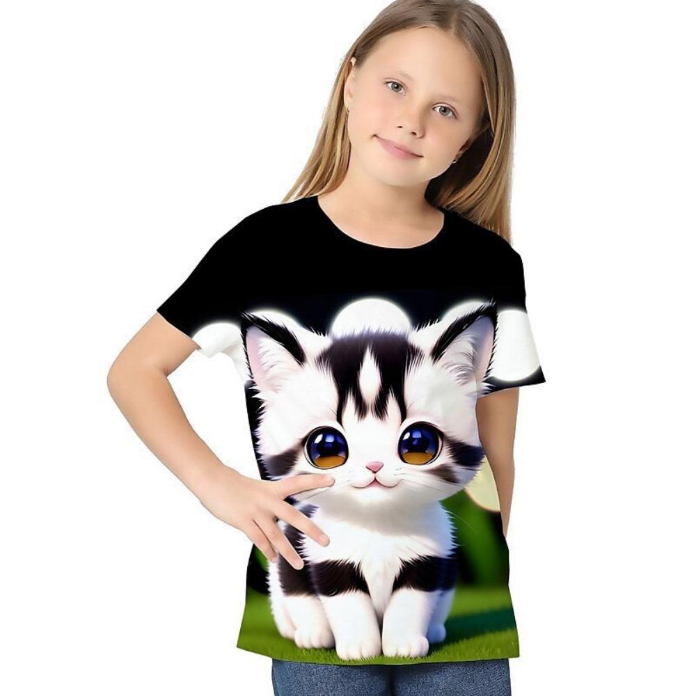 New Cartoon Doll 3D Printing T-shirt Children's Short-sleeved Girls Summer Loose Casual Tops