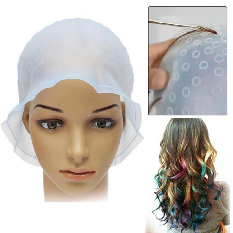 Reusable Hair Colouring Highlighting Dye Cap Hat Hook Silicone Hair Coloring Highlighting Cap + Hook