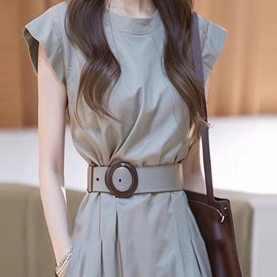 Spring Casual Knit Dress With Long Sleeves And Round Neck For Women