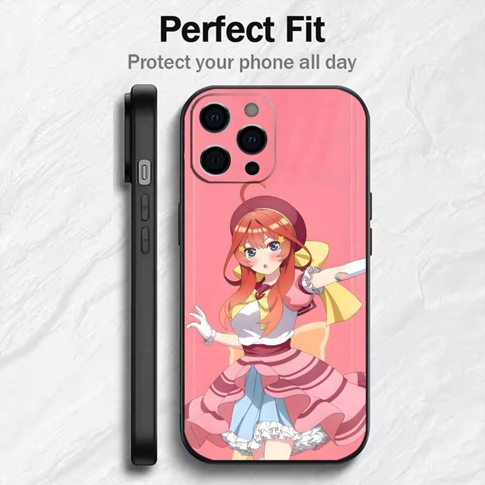 The Q-Quintuplets Anime 5Toubun Phone Case For iPhone17,16,15,14,13,12 Plus,Max Soft Silicone Black Cover