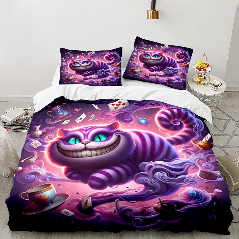 3PCS WonderlCat Fantasy Bedding set,Ideal For1pc Duvet Cover And 2pcs Pillowcases Perfect for Christmas gift,Ideal for Bedroom, Dormitory