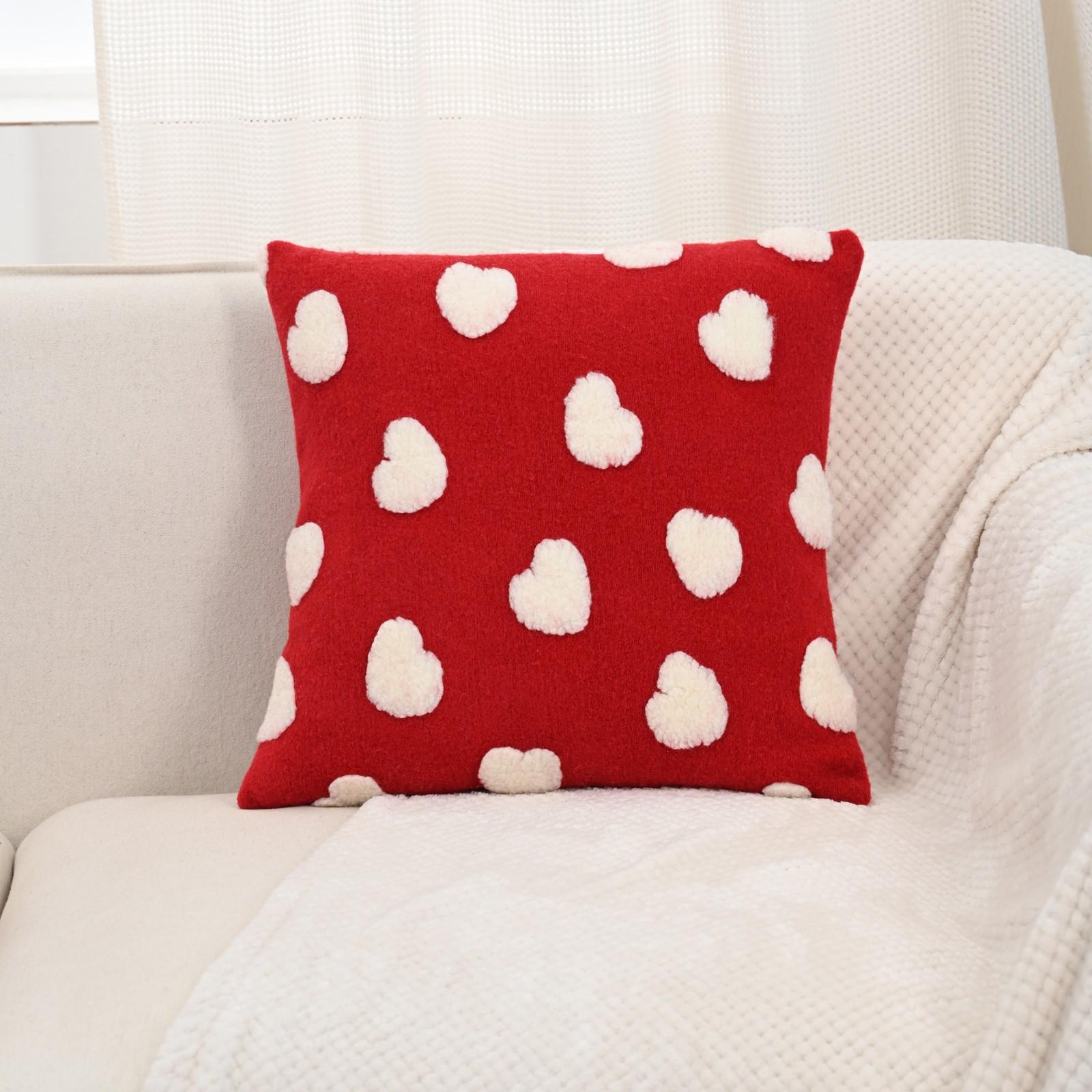 Valentine s Day Embroidered Plush Love Heart Cute Three-dimensional Pattern Pillow One Size