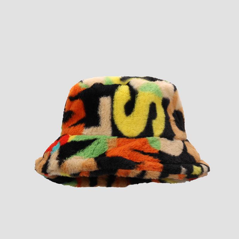Dye Leopard Tie Print Plush Retro Fisherman Hat Thickened Warm Accessories Girl