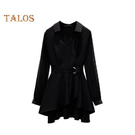 Dámská košile Klopa Dlouhý rukáv Pas Těsný pásek Pulovr Topy Jednobarevný Nepravidelný lem Košile střední délky