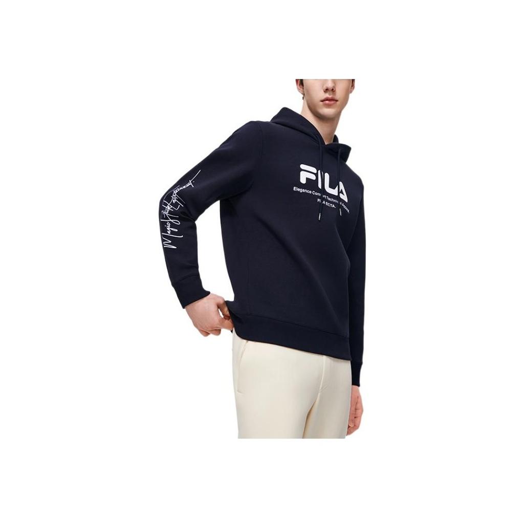 FILA Letter Logo Print Hoodie Men Tops Legendary-Blue F11M319206F-NV