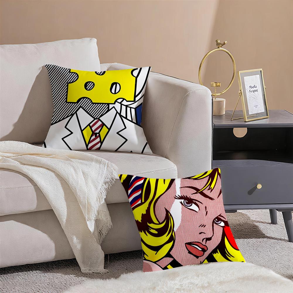 Pop Art R-Roy Lichtensteins Fashion Cushion Cover Throw Pillow Cover Hidden Button Durable Polyester Chair Cushion