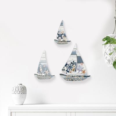 3 Pezzi Decorazione Murale Vela in Legno Costiera Nautica Spiaggia Scultura Nave Casa sul Lago Appeso a Parete Decorazione per Camera da Letto Bagno Stanza dei Bambini