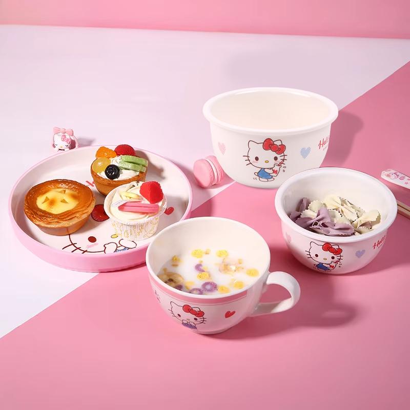 1 szt. Sanrio Hellokitty Naczynia Bezpieczne i Odporne na Ciepło Talerz Trzy Komory Uchwyt Łyżki Kubek Melamina Naczynia Stołowe Na Sztućce Miska