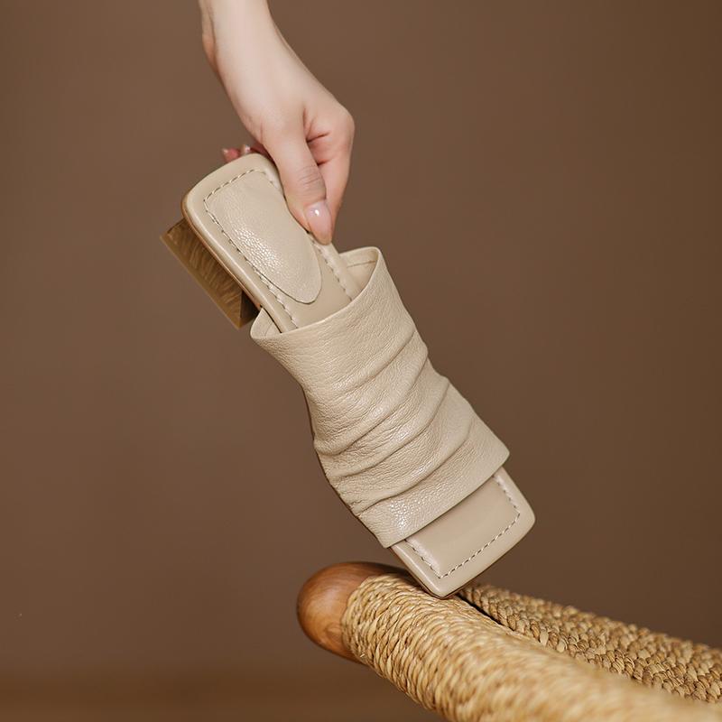 Fashion 2025 New Women Genuine Leather Thick High Heeled Sandals Elegant Outsoor Slippers Party Wedding Summer Shoes Woman Prom Pumps