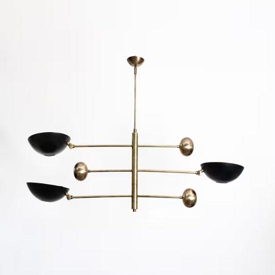 “3 Light Mid Century Modern Raw Brass Sputnik Chandelier Pendant Ceiling Fixture”