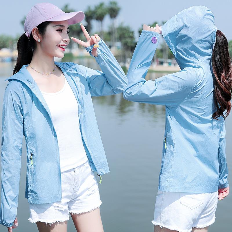Finger Sleeve Hole Hooded Casual Lightweight Sunscreen Clothing Women's Summer Lightweight Breathable Sunshade Anti-ultraviolet Cycling Jacket