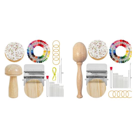 Stopfwebstuhl-Set Stopfei Stopfpilz Strickflicken-Set Speedweve Mini-Stopfwebstuhl Garn Nadeln mit großem Öhr Steckkissen zum Stopfen von Socken